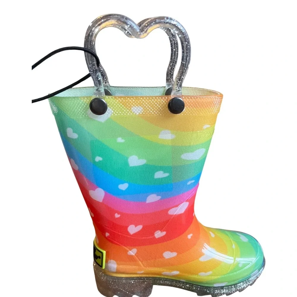 Western Chief Heart Waves Lighted Rainbow Rain Boots Size 5 Toddler NEW